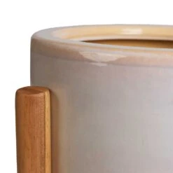 Anzio Plant Pot With Wooden Stand - Stone White 10 Anzio Plant Pot With Wooden Stand - Stone White -Hortology Shop Anzio Plant Pot with Wooden Stand Stone White 2
