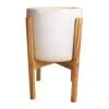 Anzio Plant Pot With Wooden Stand - Stone White