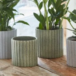 Azalea Ribbed Plant Pot - Speckled Green Stone -Hortology Shop Azalea Ribbed Plant Pot Speckled Green Stone 2