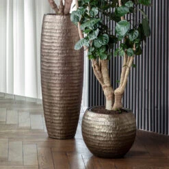 Opus Hammered Globe Planter - Gold -Hortology Shop OpusHammeredPartnerPlanter Gold 3