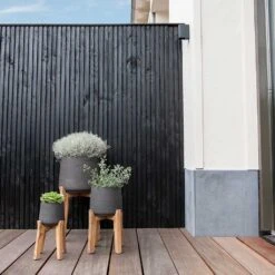 Patt Plant Pot - Tall Stand - Black Washed -Hortology Shop Patt Plant Pot Tall Stand Black Washed Lifestyle 02