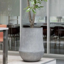 Polystone Coated Darcy Planter - Raw Grey -Hortology Shop Polystone Coated Plain Darcy Raw Grey