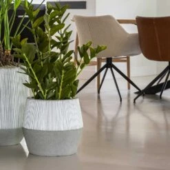 Harley Plant Pot - Ridged White Stripe -Hortology Shop Ridged Harley Plant Pot White Stripe Lifestyle 2