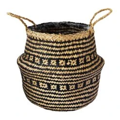 Seagrass Tribal Basket - Black Lined -Hortology Shop Seagrass Tribal Plant Basket Black Lined